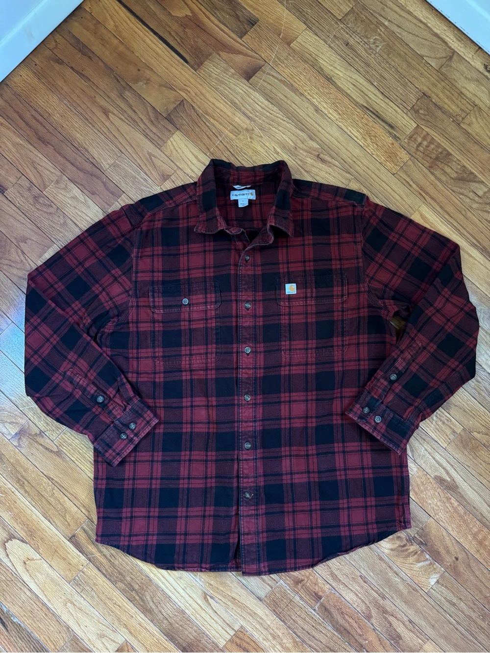 Carhartt Men's Red & Black Plaid Flannel Work Shirt